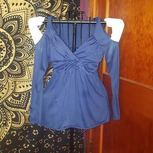 Cold-shoulder Flowy Long-sleeve Shirt